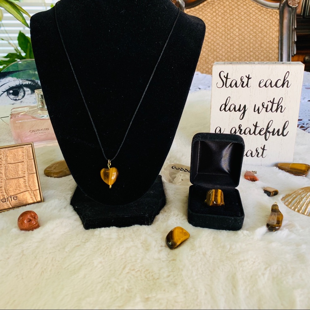 Tigers Eyes Necklace, Ring, & Earrings